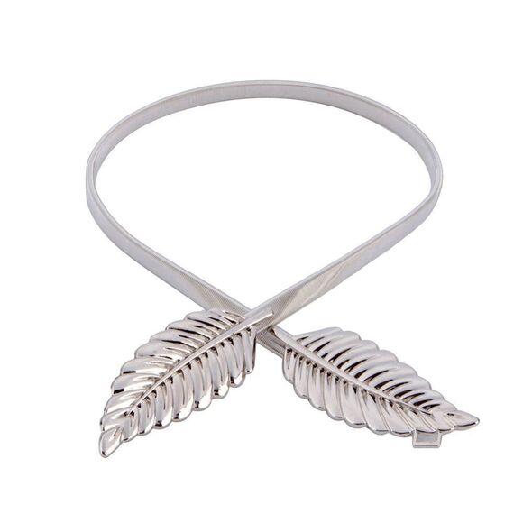 ✨🍃 Leaf Buckle Stretchy Elastic Greek Goddess Gold Silver Metal Dress Belt NEW - Picture 5 of 16